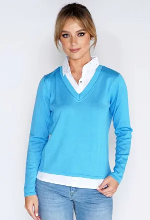 2-IN-1 COTTON BLEND V NECK TOP