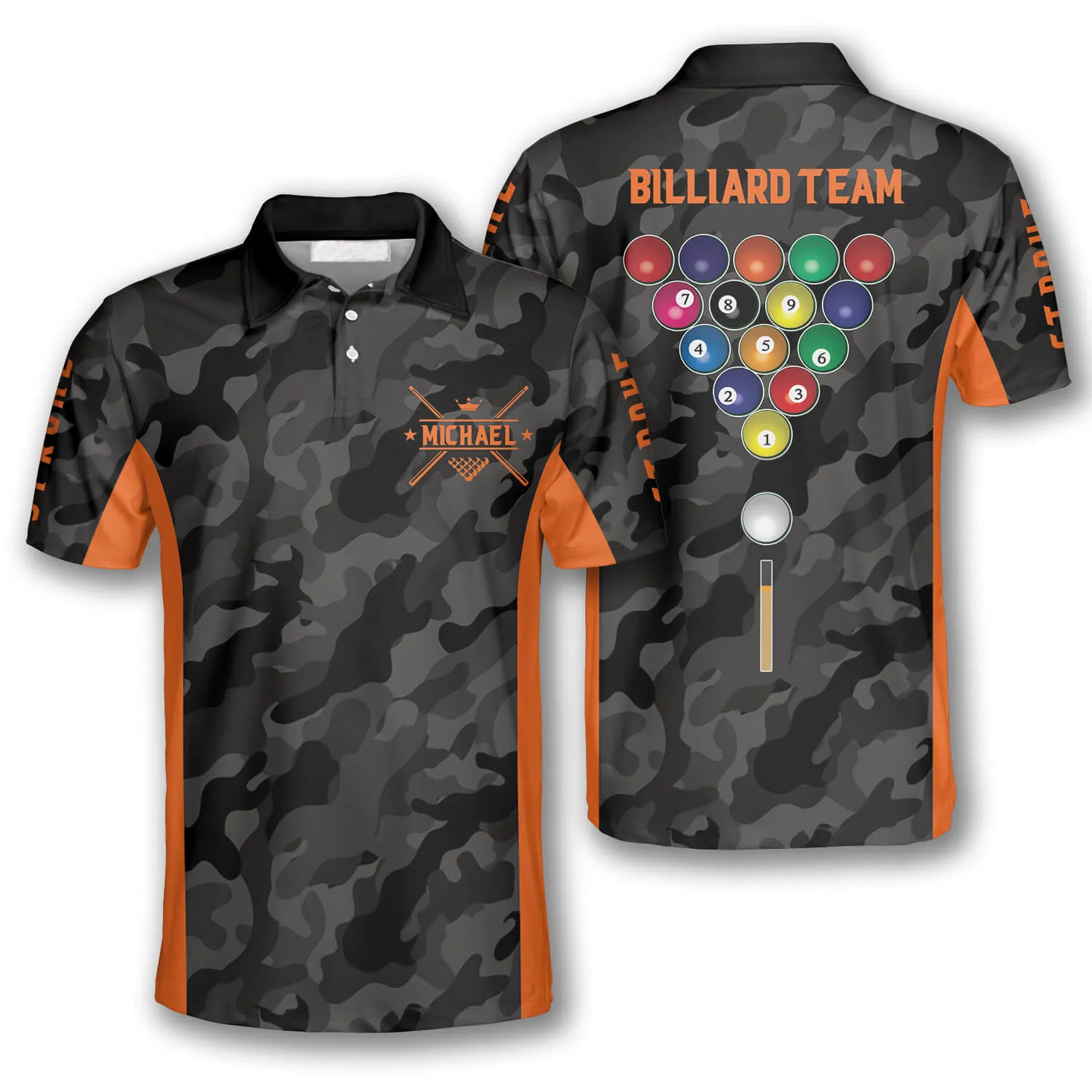 3D All Over Print Orange Grey Camouflage Custom Billiard Shirts for Men, Perfect Shirt for Billiard Player