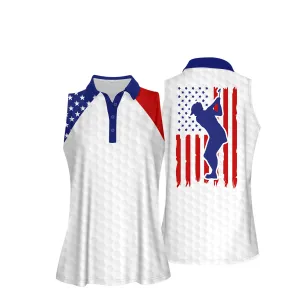 American Flag Golf Flag Addicted Women Short Sleeve Polo Shirt, Sleeveless Polo Shirt