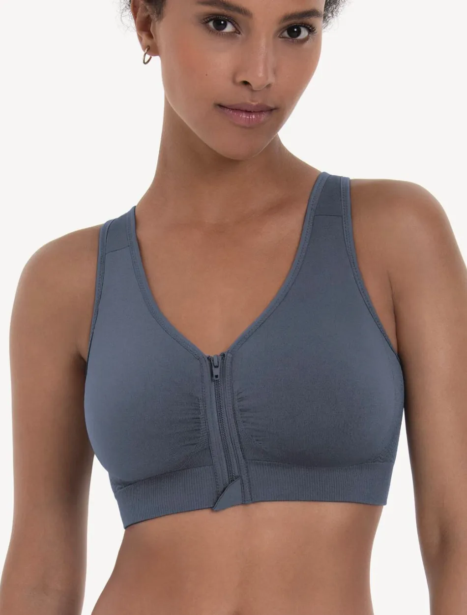 Anita Lynn Front Fastening Wire Free Bilateral Mastectomy Bra, Sky Grey | Grey Front Closure Mastectomy Bra