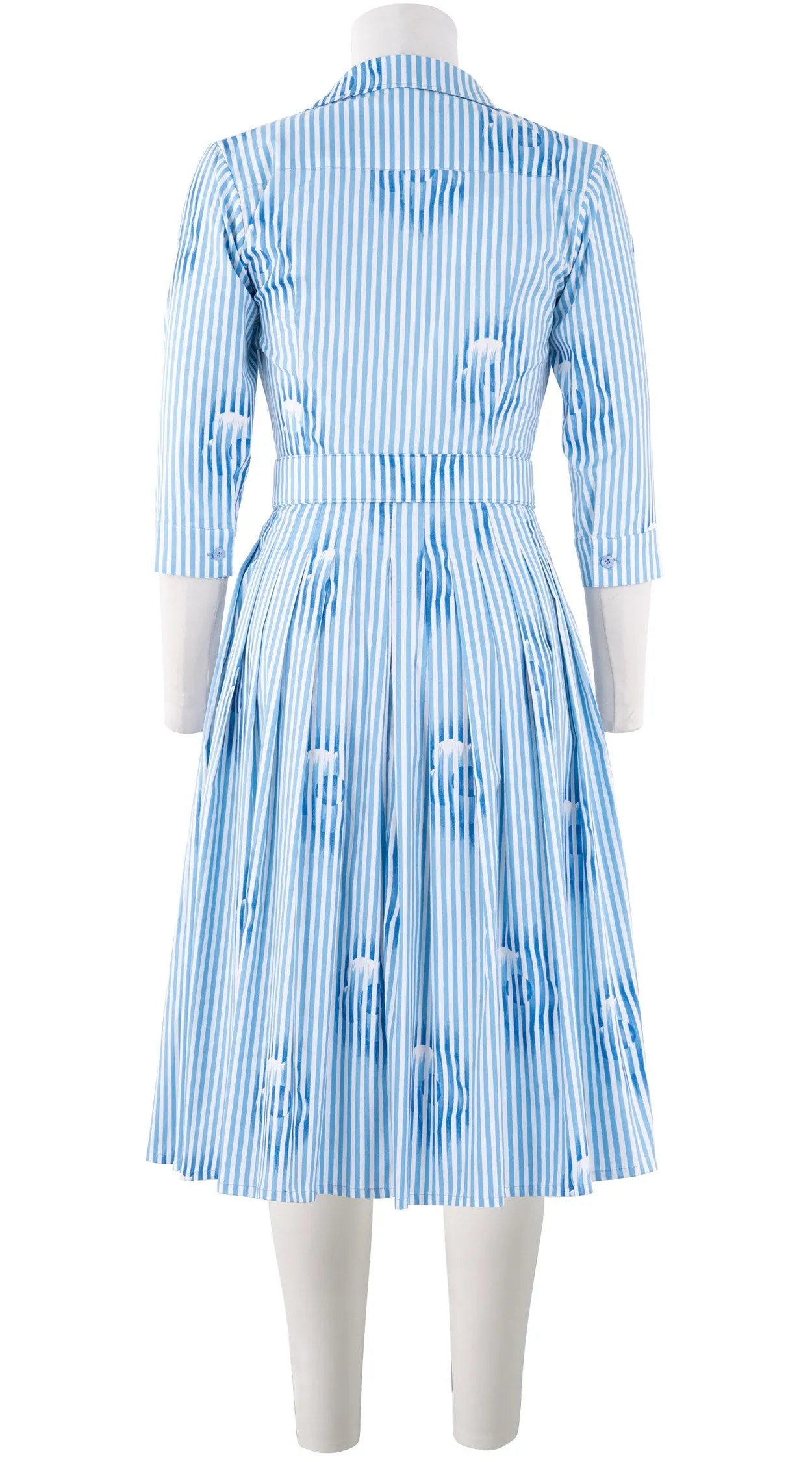 Audrey Dress #2 Shirt Collar 3/4 Sleeve Long Length Cotton Stretch (Oxford Stripe)