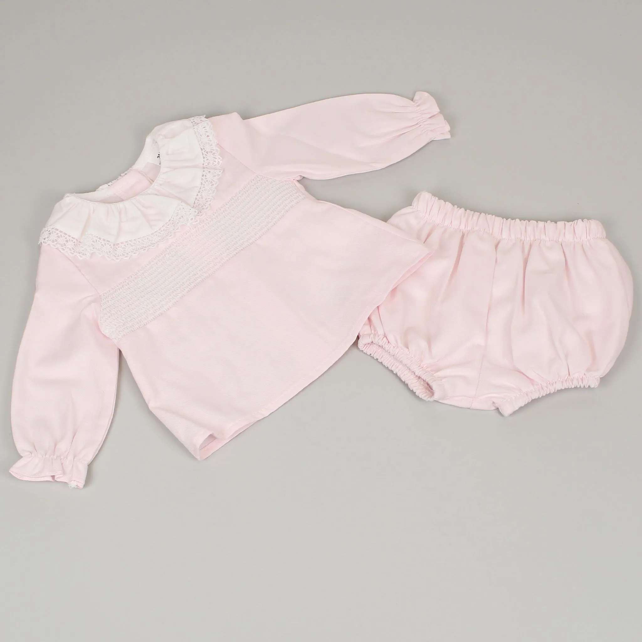 Baby Girls Pink Smocked Long Sleeve Outfit - With Jam Pants