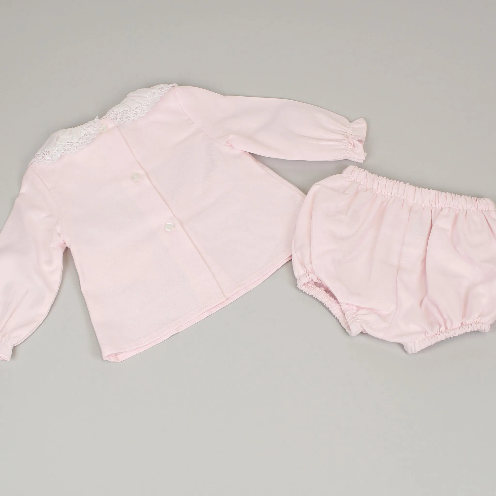 Baby Girls Pink Smocked Long Sleeve Outfit - With Jam Pants