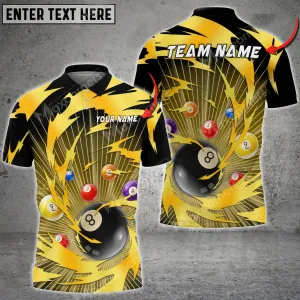 Billiards Tornado Throw Multicolor Options Personalized Name 3D Polo Shirt