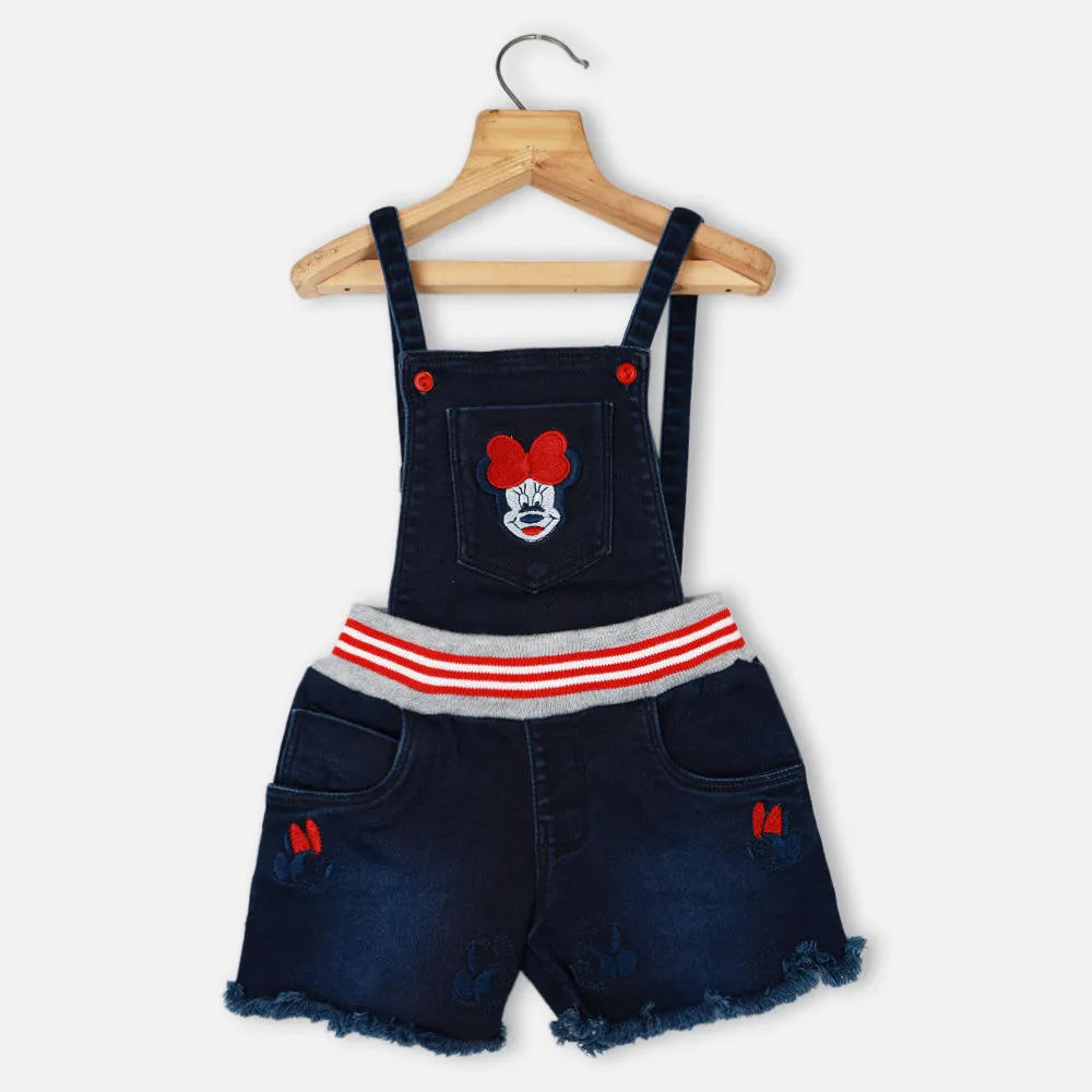 Blue Denim Mickey Mouse Embroidered Dungaree With Red Top