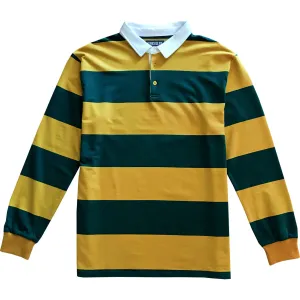 Blue Green And Yellow Comfortable Stretch Striped Mens Rugby Shirt