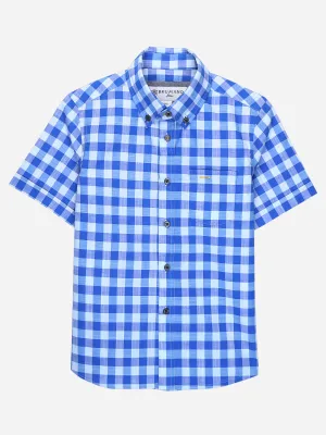 Blue Slub Textured Short Sleeves Casual Shirt