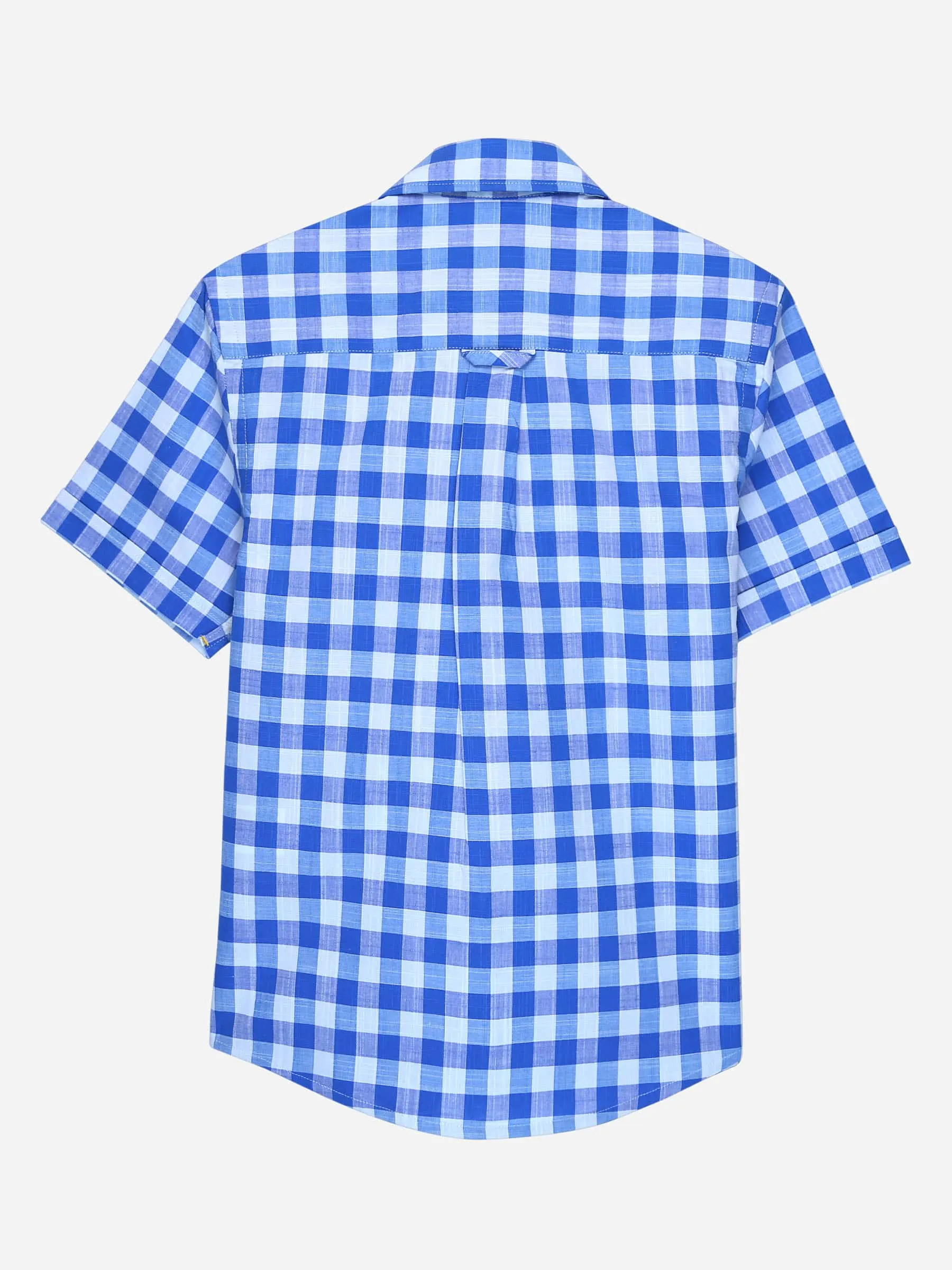 Blue Slub Textured Short Sleeves Casual Shirt