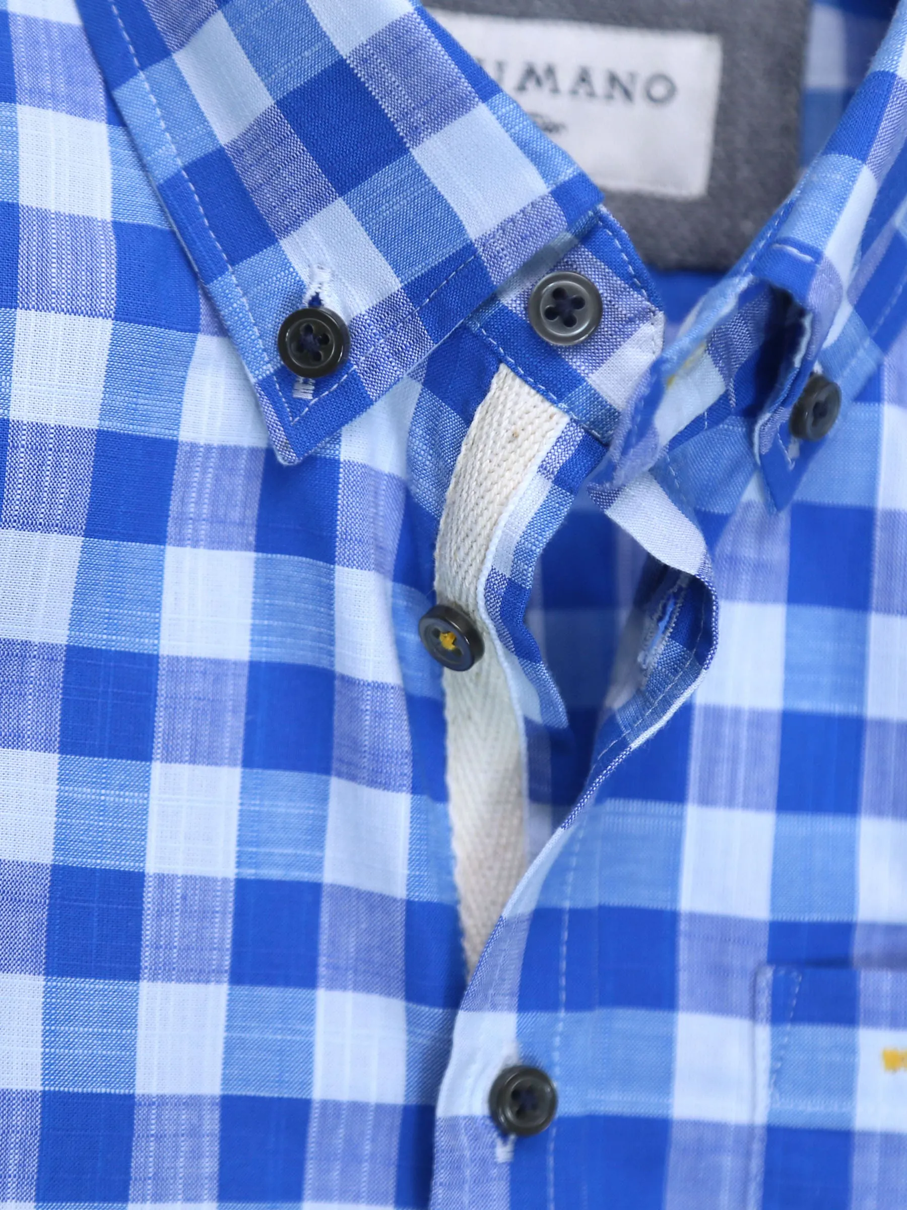 Blue Slub Textured Short Sleeves Casual Shirt