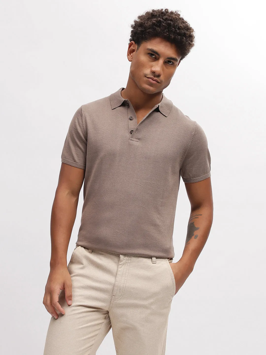 Bruun & Stengade Men Brown Solid Polo Collar Short Sleeves T-Shirt