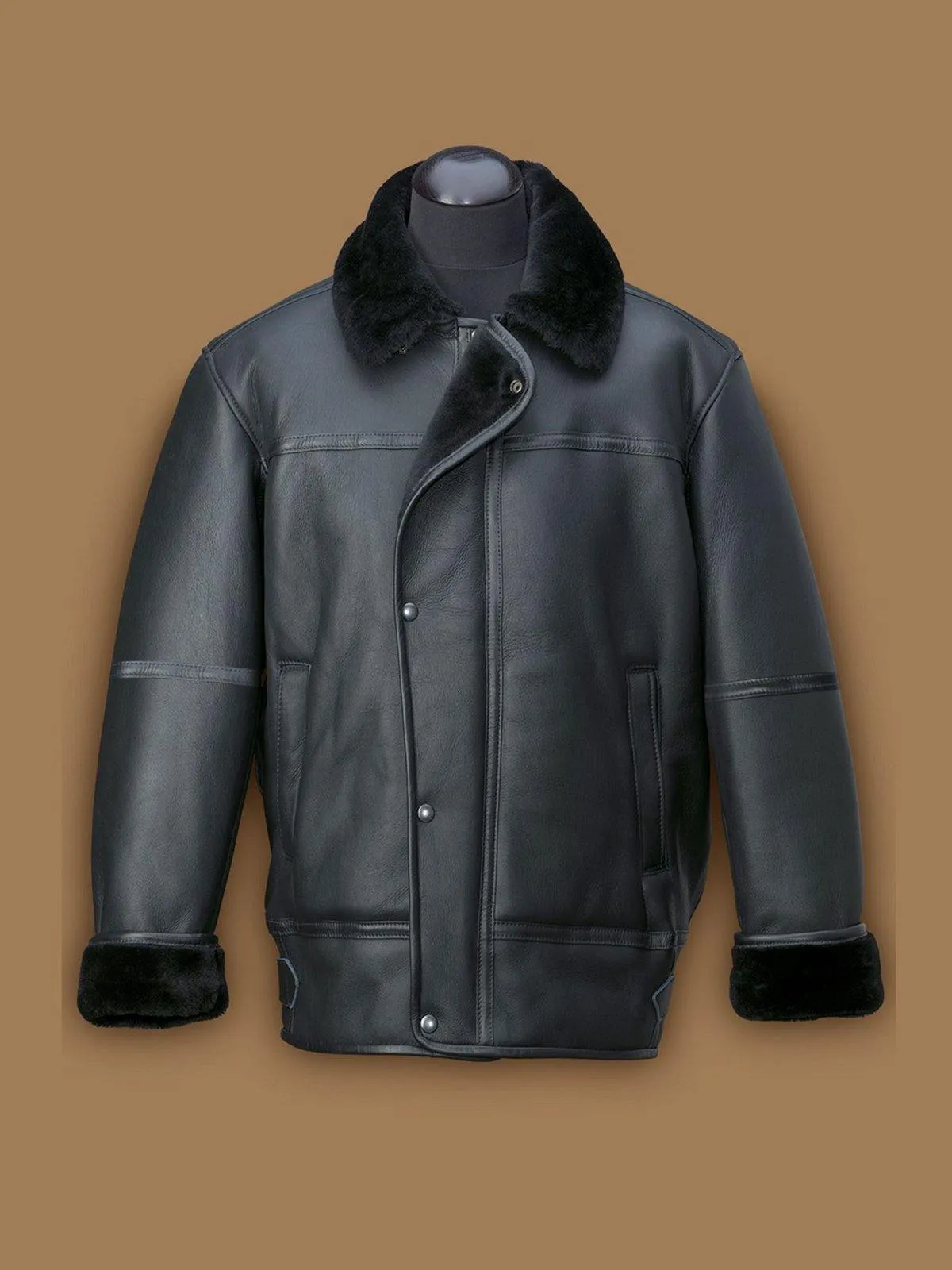 Classic Men's Black Aircraft Shearling Leather Jacket