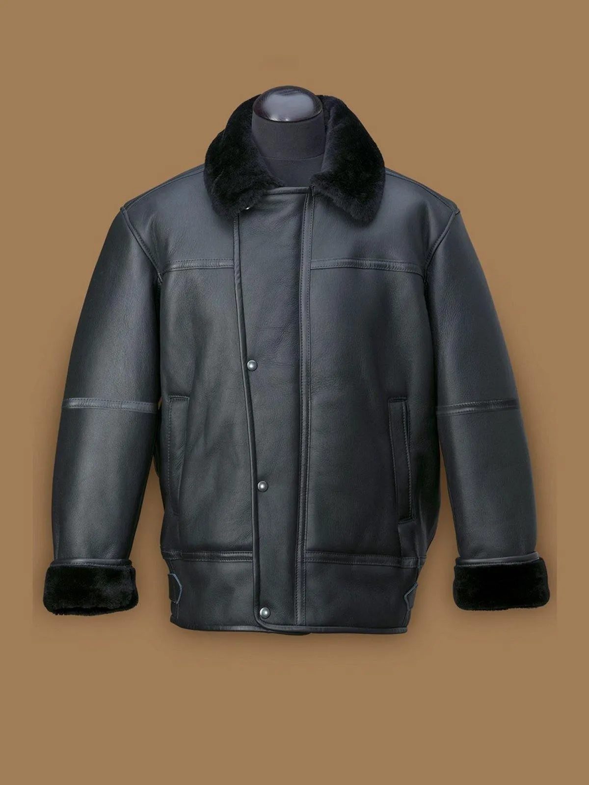 Classic Men's Black Aircraft Shearling Leather Jacket