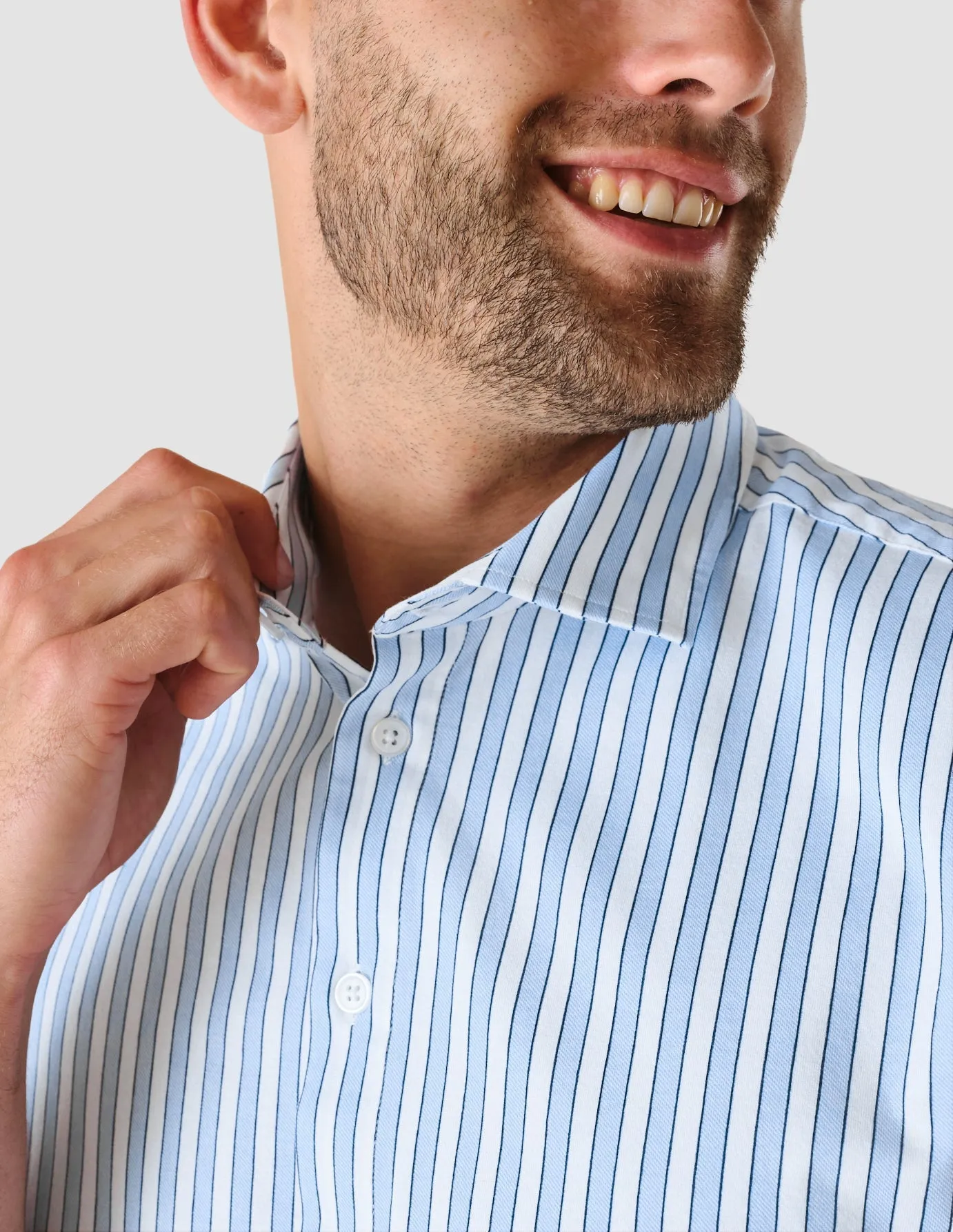 Classic Short-Sleeved Twill Shirt Light Blue Stripes