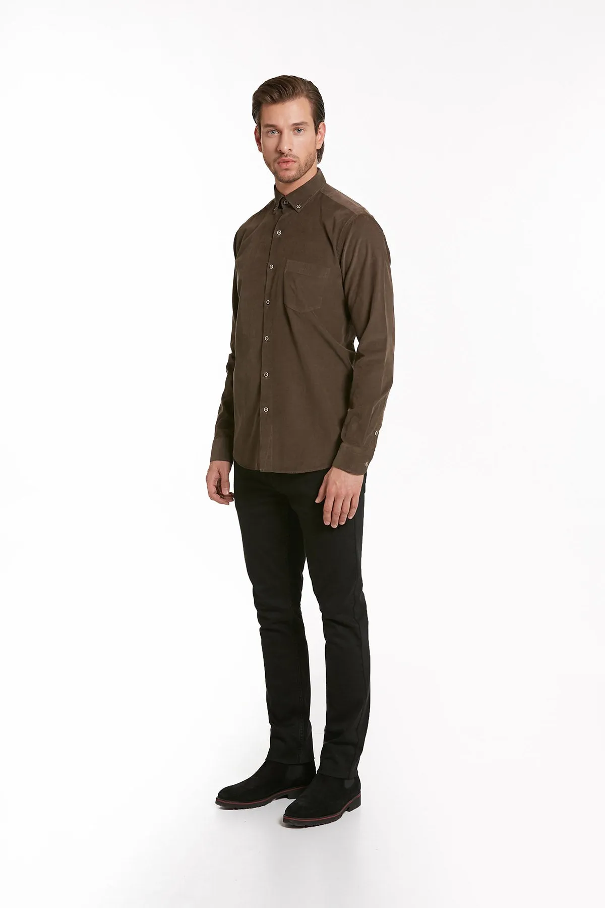 Comfort Fit Long Sleeve Cotton Brown Dress Shirt