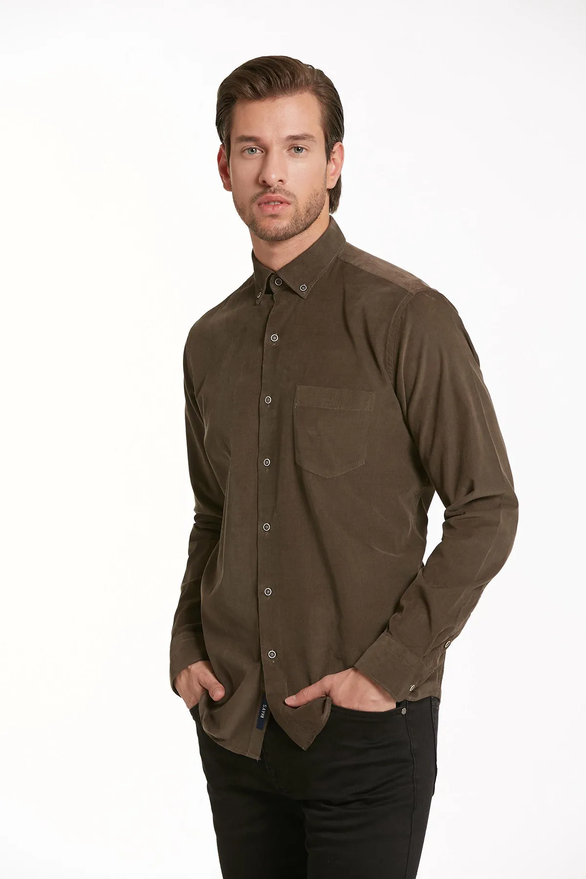 Comfort Fit Long Sleeve Cotton Brown Dress Shirt