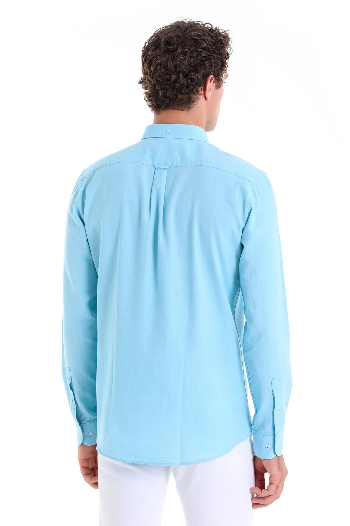 Comfort Fit Long Sleeve Oxford Cotton Turquoise Casual Shirt