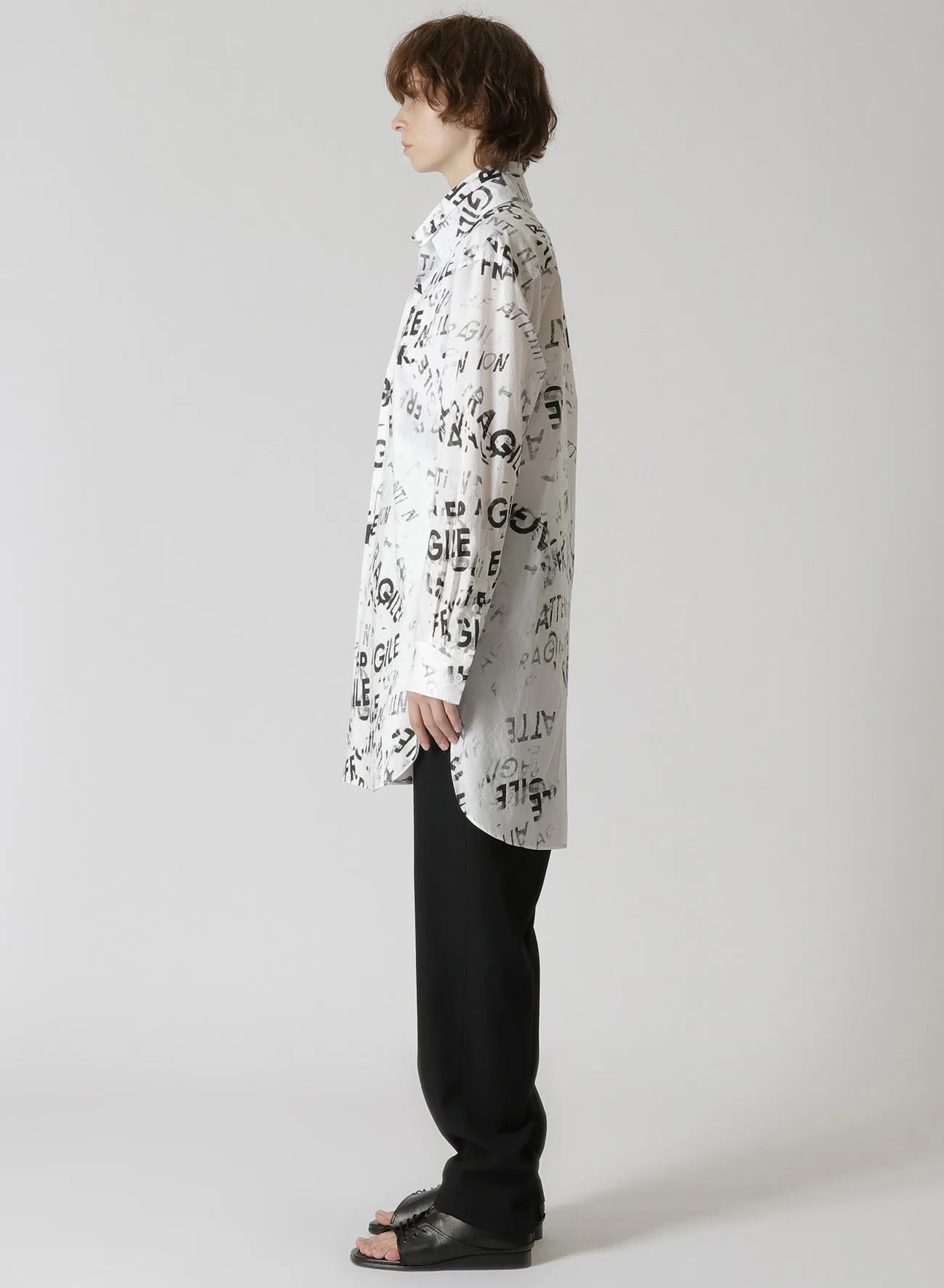 COTTON LAWN "FRAGILE" PIGMENT PRINT DOUBLE COLLAR SHIRT