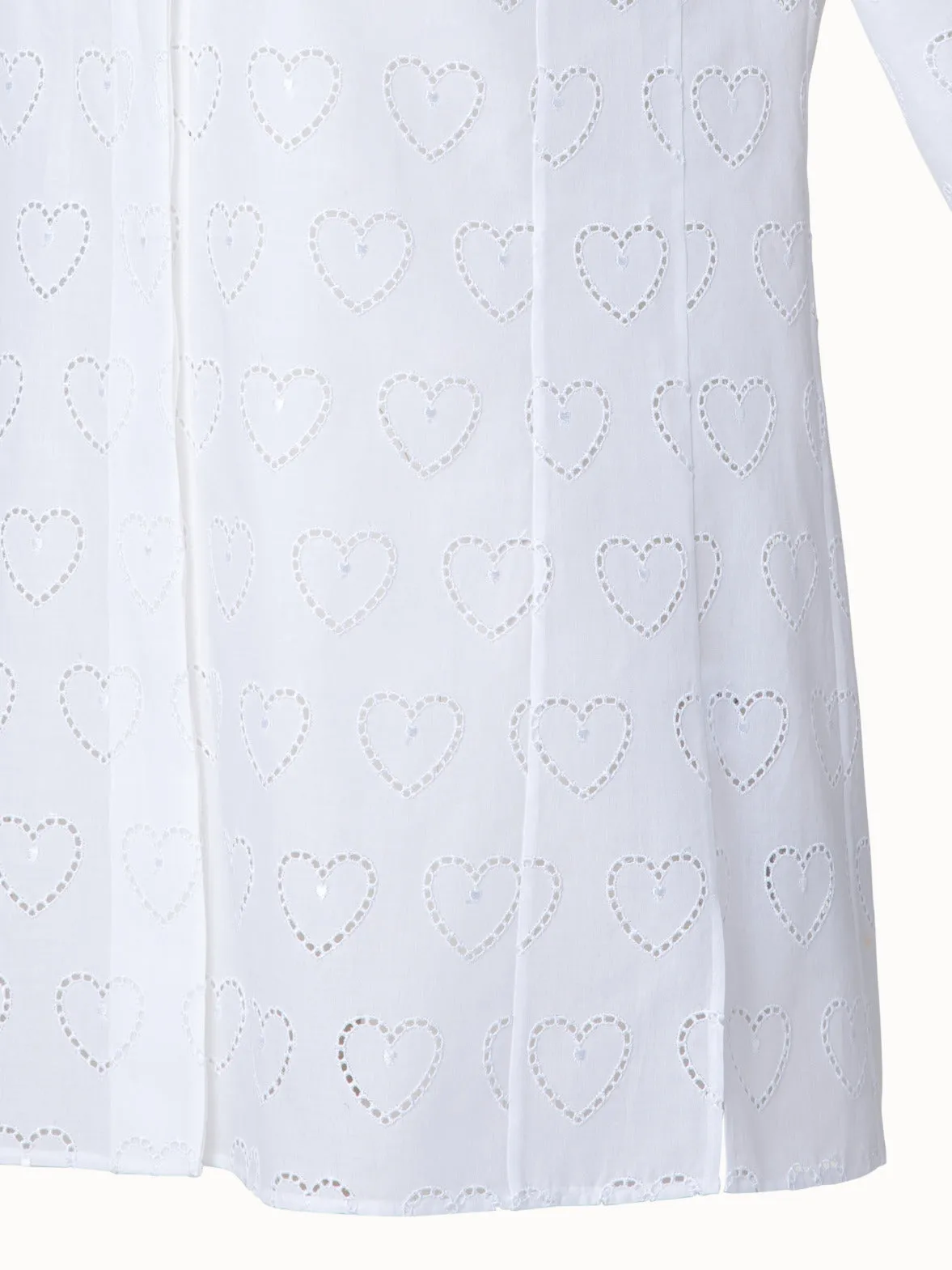 Cotton Poplin Tunic Blouse with Hearts Broderie Anglaise