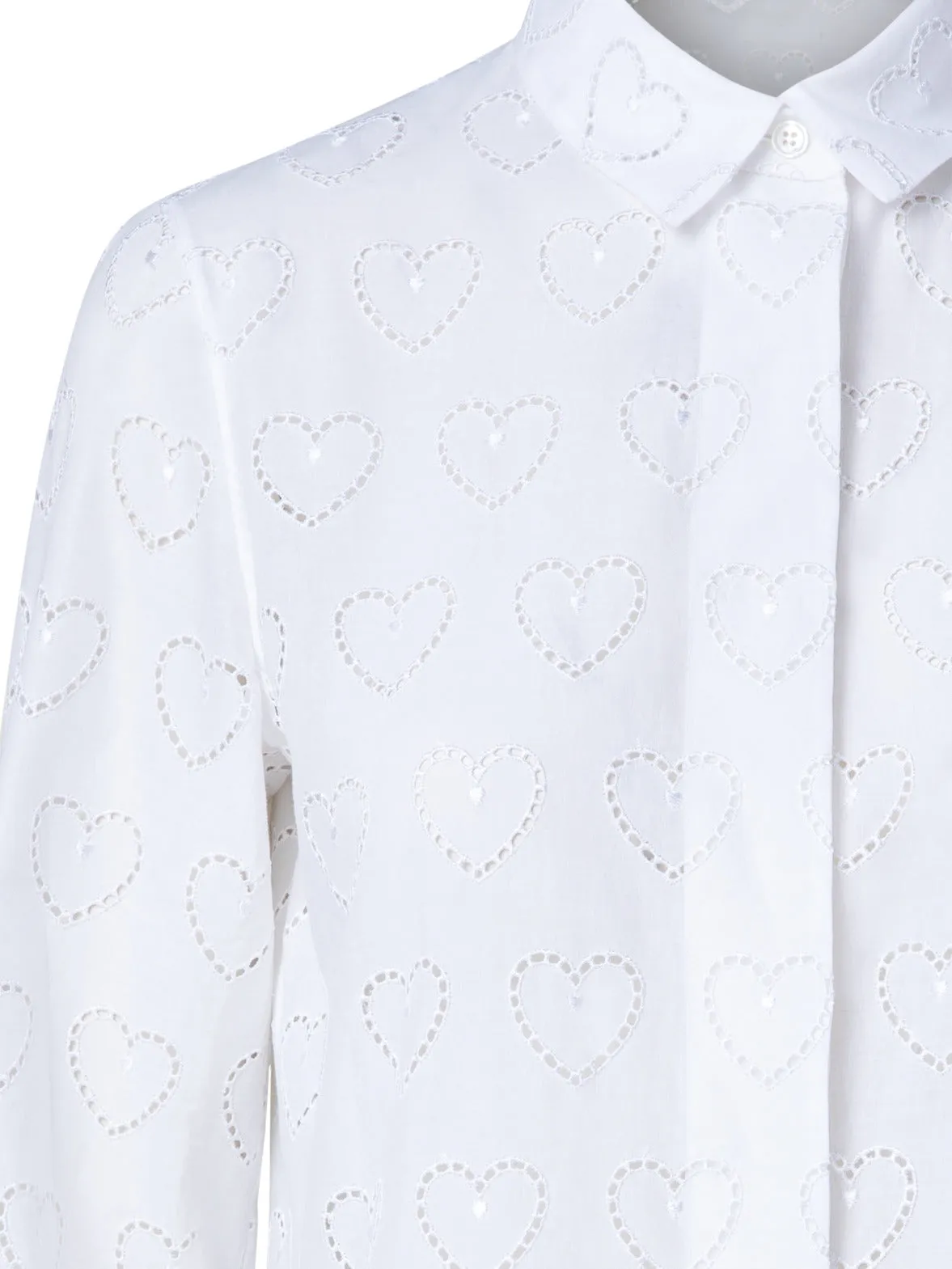 Cotton Poplin Tunic Blouse with Hearts Broderie Anglaise