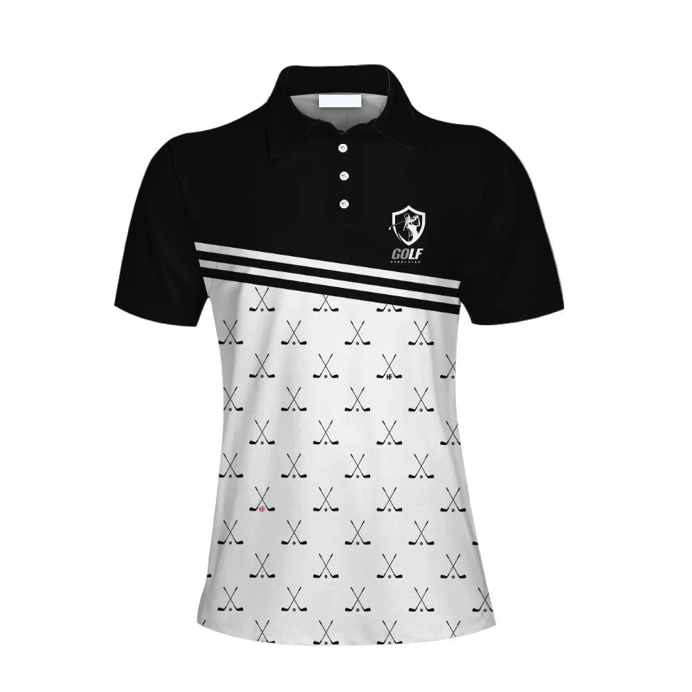 Crossed Black Golf Clubs Golf Short Sleeve Women Polo Shirt, Black And White Golf Shirt For Ladies Coolspod