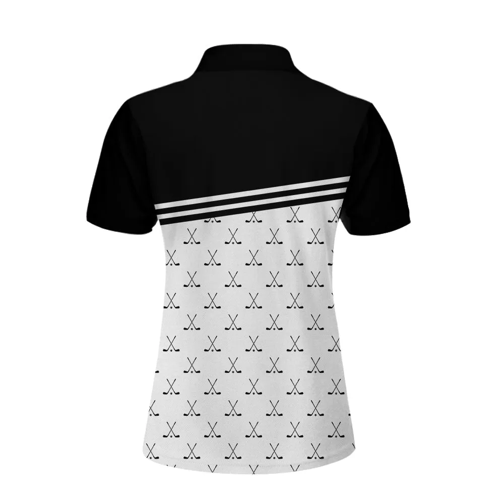 Crossed Black Golf Clubs Golf Short Sleeve Women Polo Shirt, Black And White Golf Shirt For Ladies Coolspod