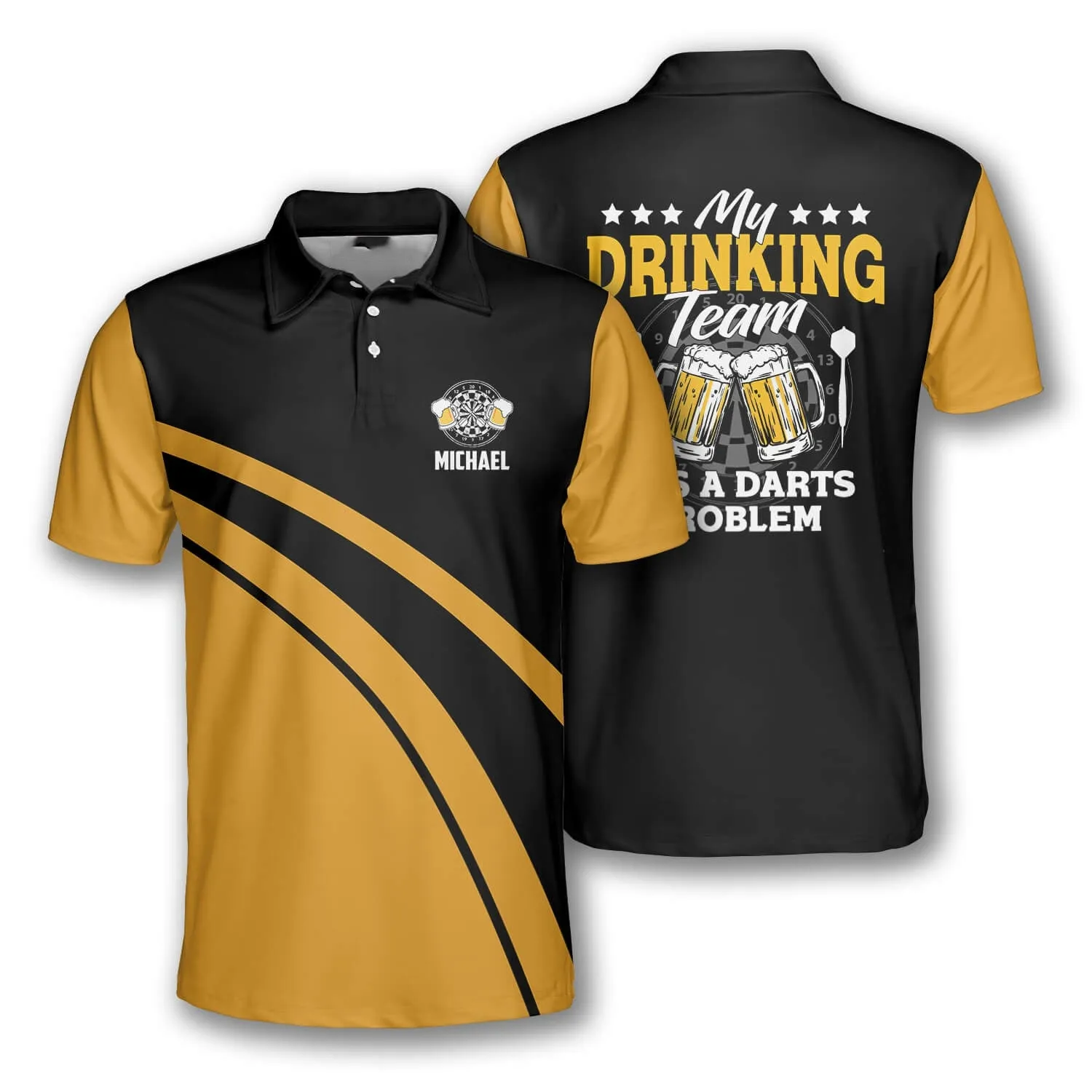 Custom Name My Drinking Team Has a Darts Problem Polo Shirt, Drink Beer Dart Shirt