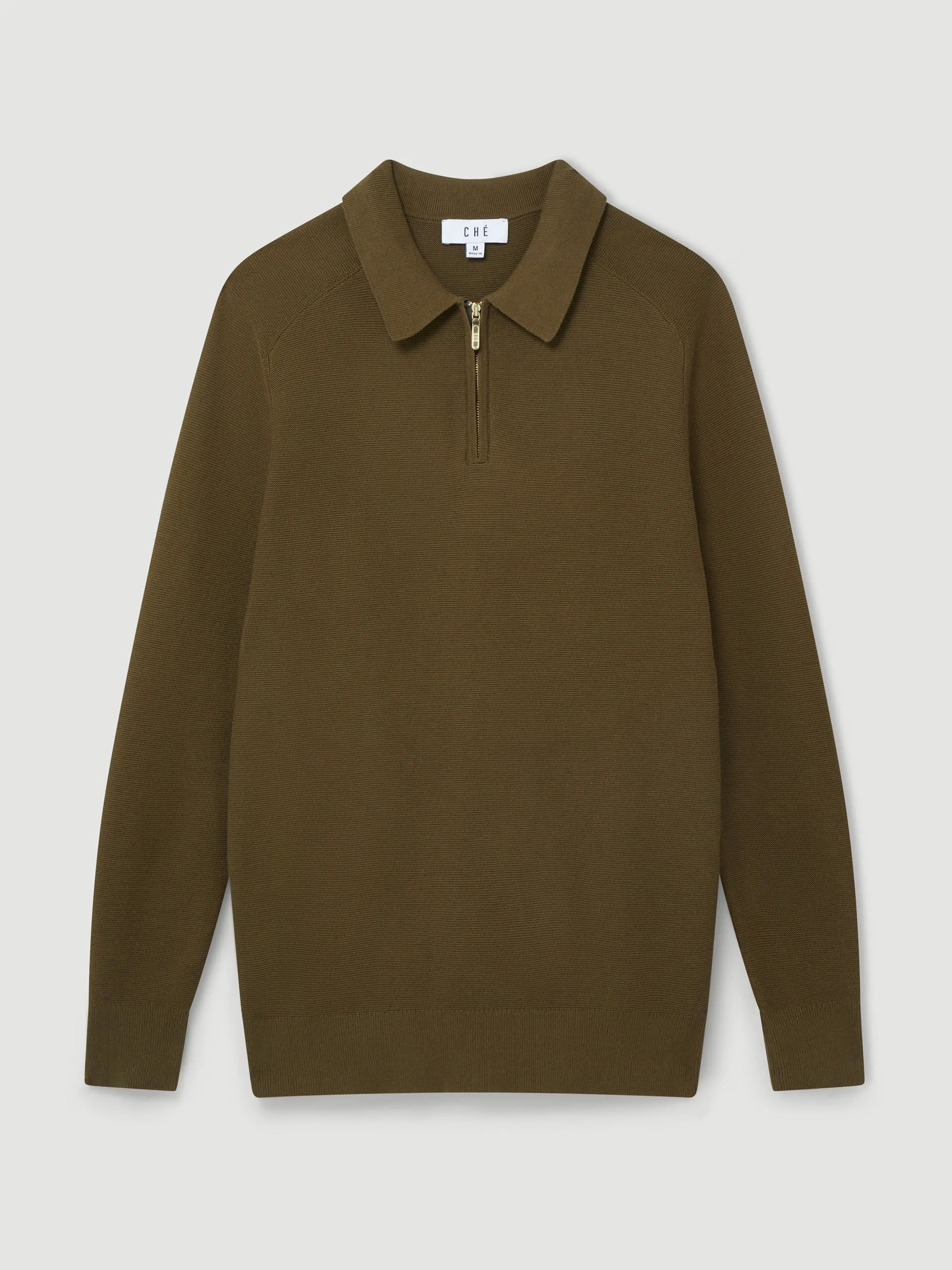 Dark olive polo shirt with long sleeves