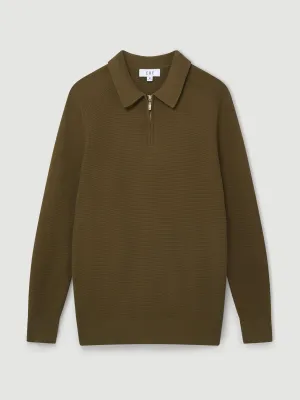 Dark olive polo shirt with long sleeves