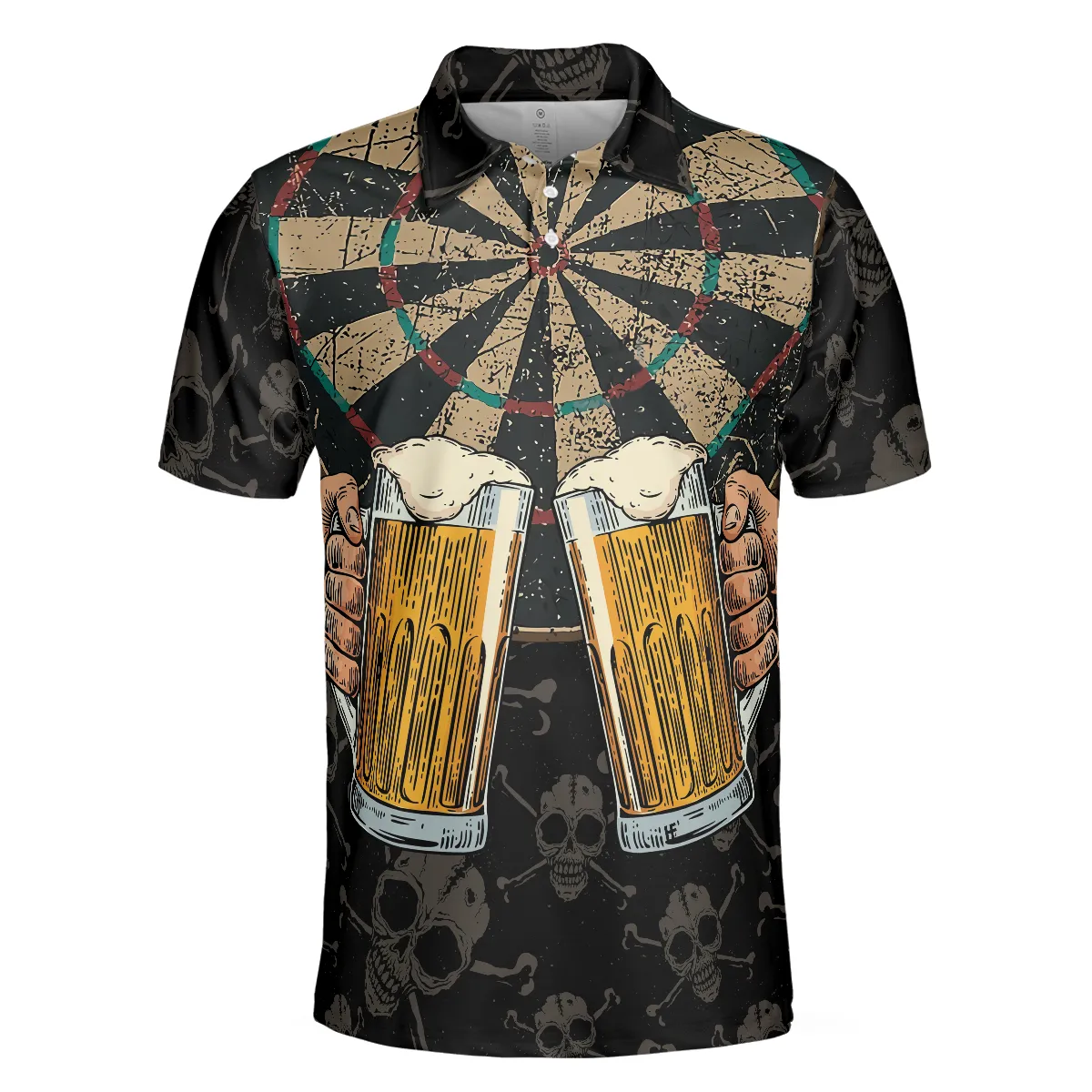 Darts And Beer That's Why I'm Here Short Sleeve Polo Shirt, Skull Darts Print Shirt For Men