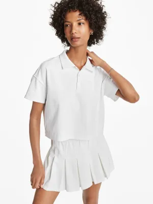 Dkny Women White Solid Polo Collar Short Sleeves T-Shirt