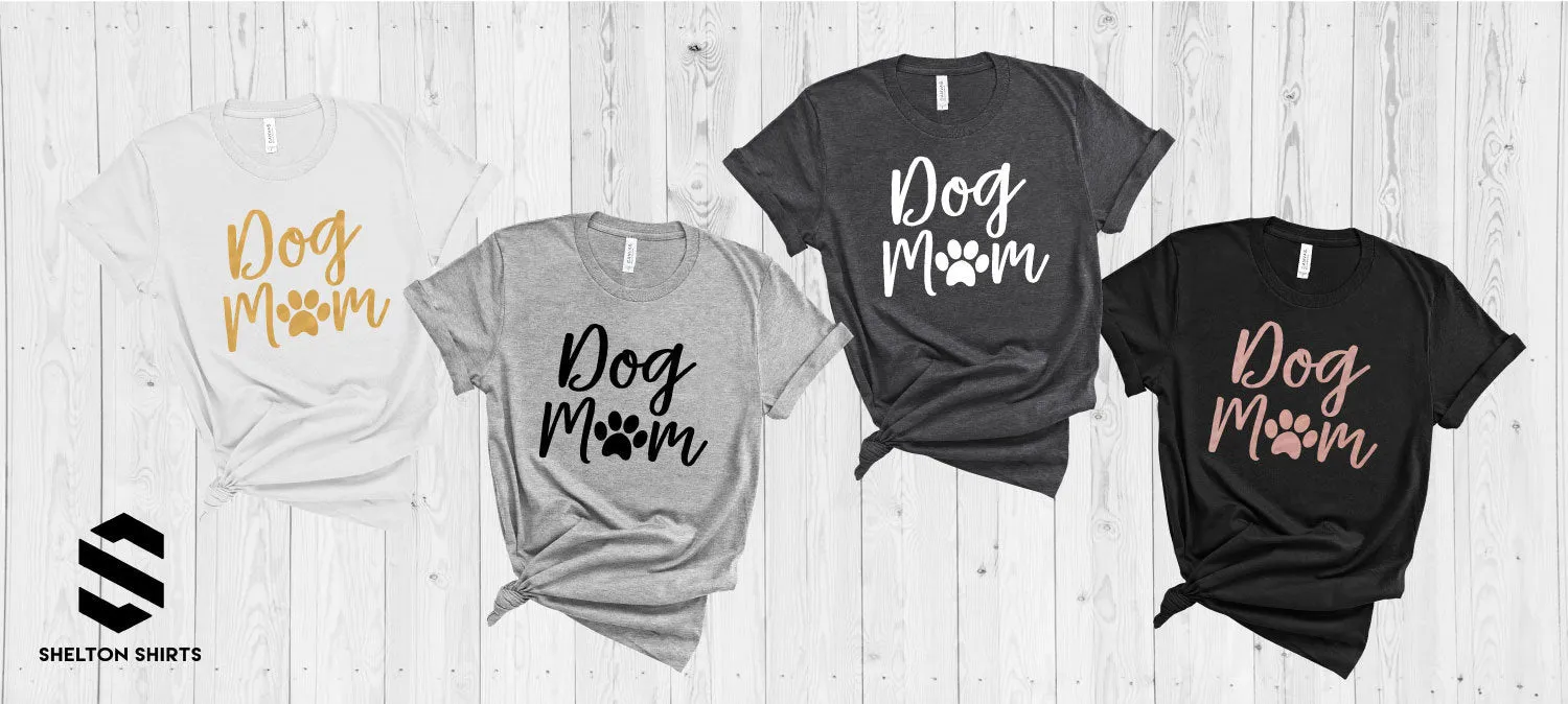 Dog Mom with Paw Print - Soft Cotton Comfy T-Shirt