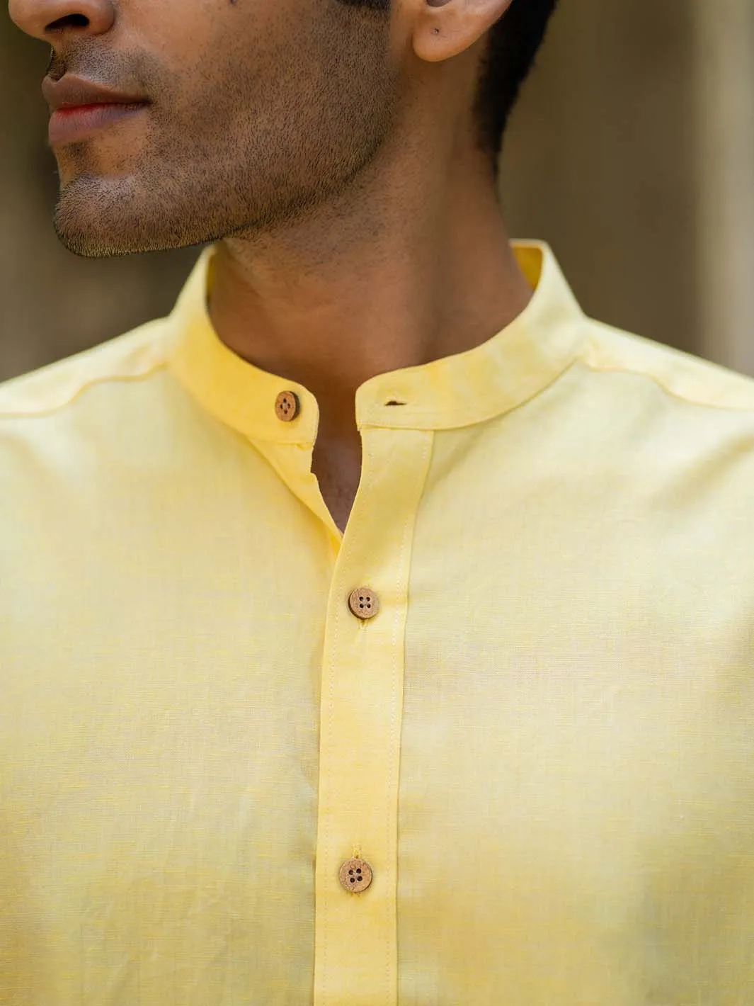 Earthy Route Lemon yellow · mandarin collar shirt