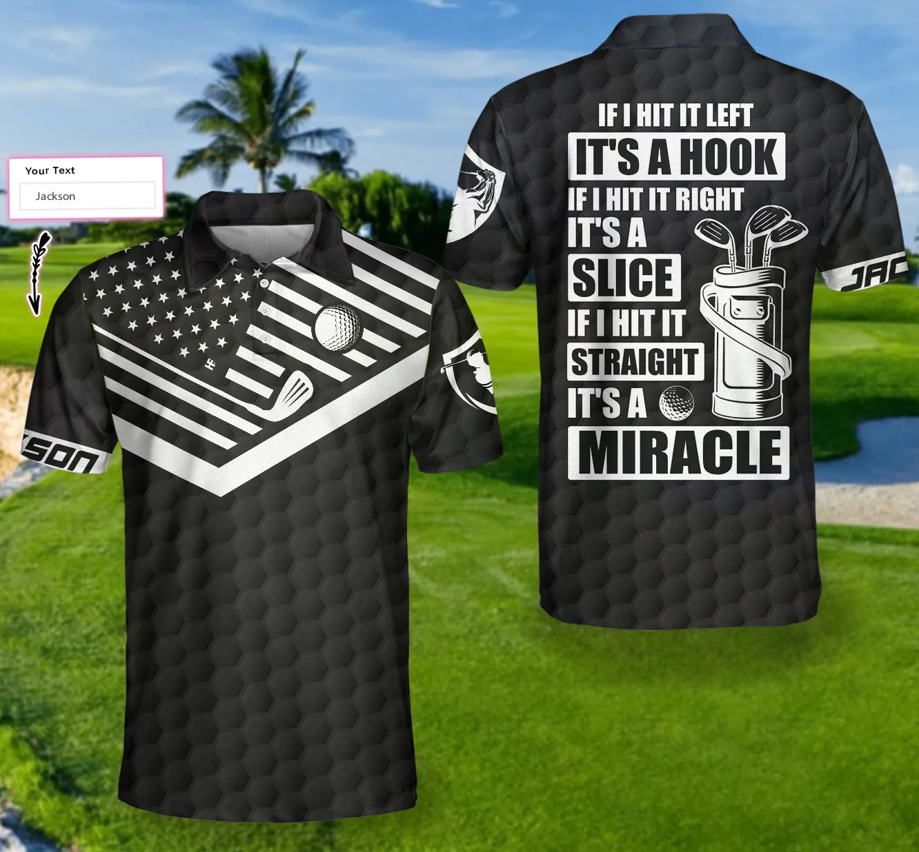 Funny Golfing Custom Polo Shirt, If It Hit Left Black American Flag Polo Shirt, Personalized Golf Shirt For Men Coolspod