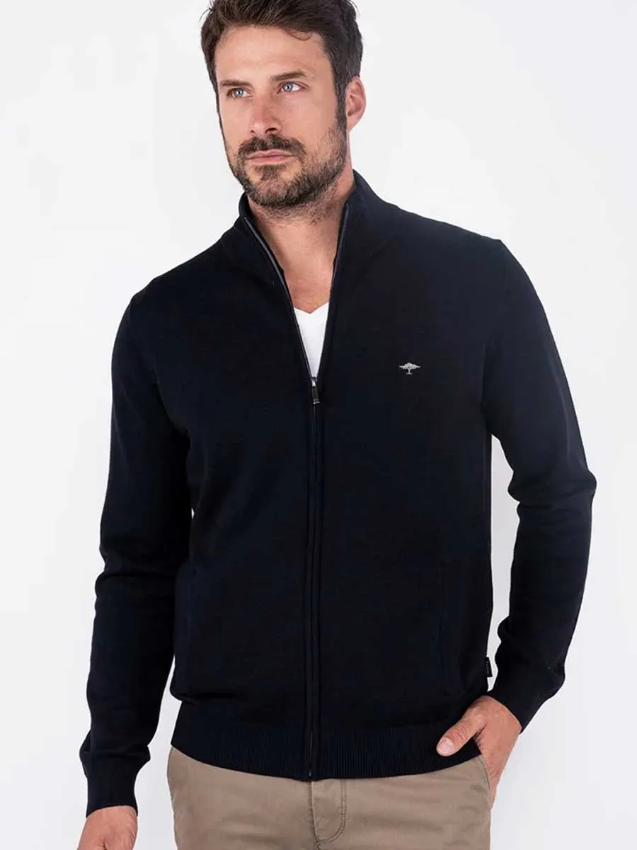 FYNCH HATTON Full Zip Cardigan - Men's Superfine Cotton – Navy