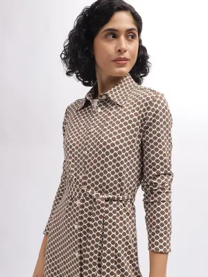 Gant Women Brown Printed Shirt Collar Full Sleeves Dress