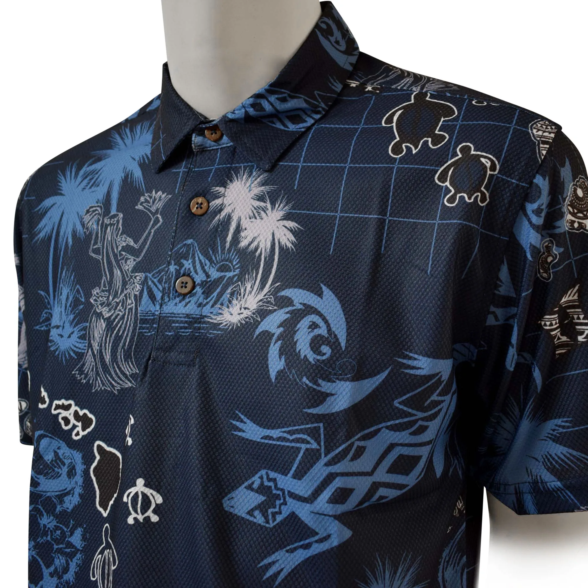 Gecko Printed Polo Shirt - Hawaiian All Over Pattern Premium Lightweight Fast-Drying Casual Men Unisex shirt