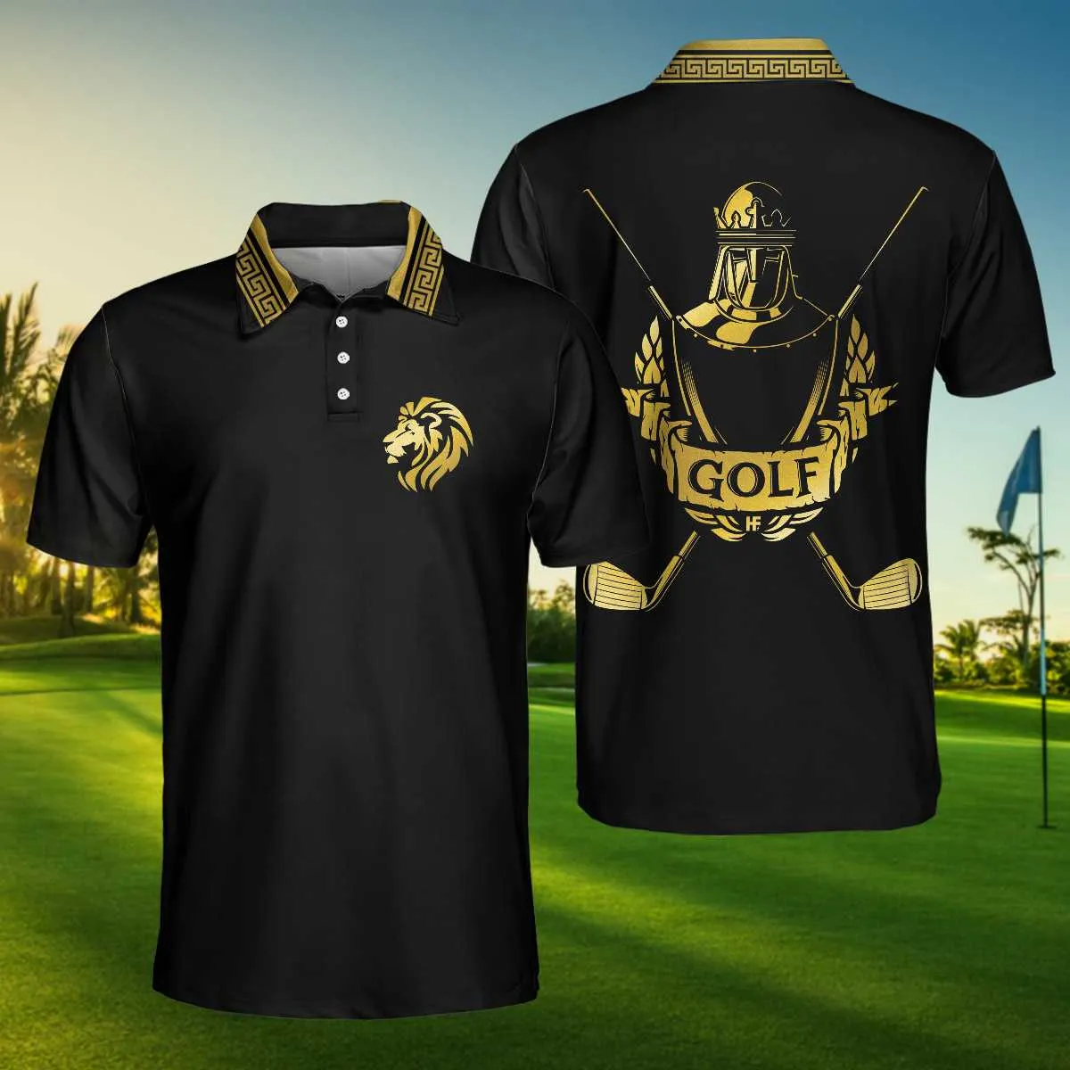 Golf Crusader King Polo Shirt For Golf, Luxury Baroque Pattern Lion Polo Shirt, Best Golf Shirt For Men Coolspod