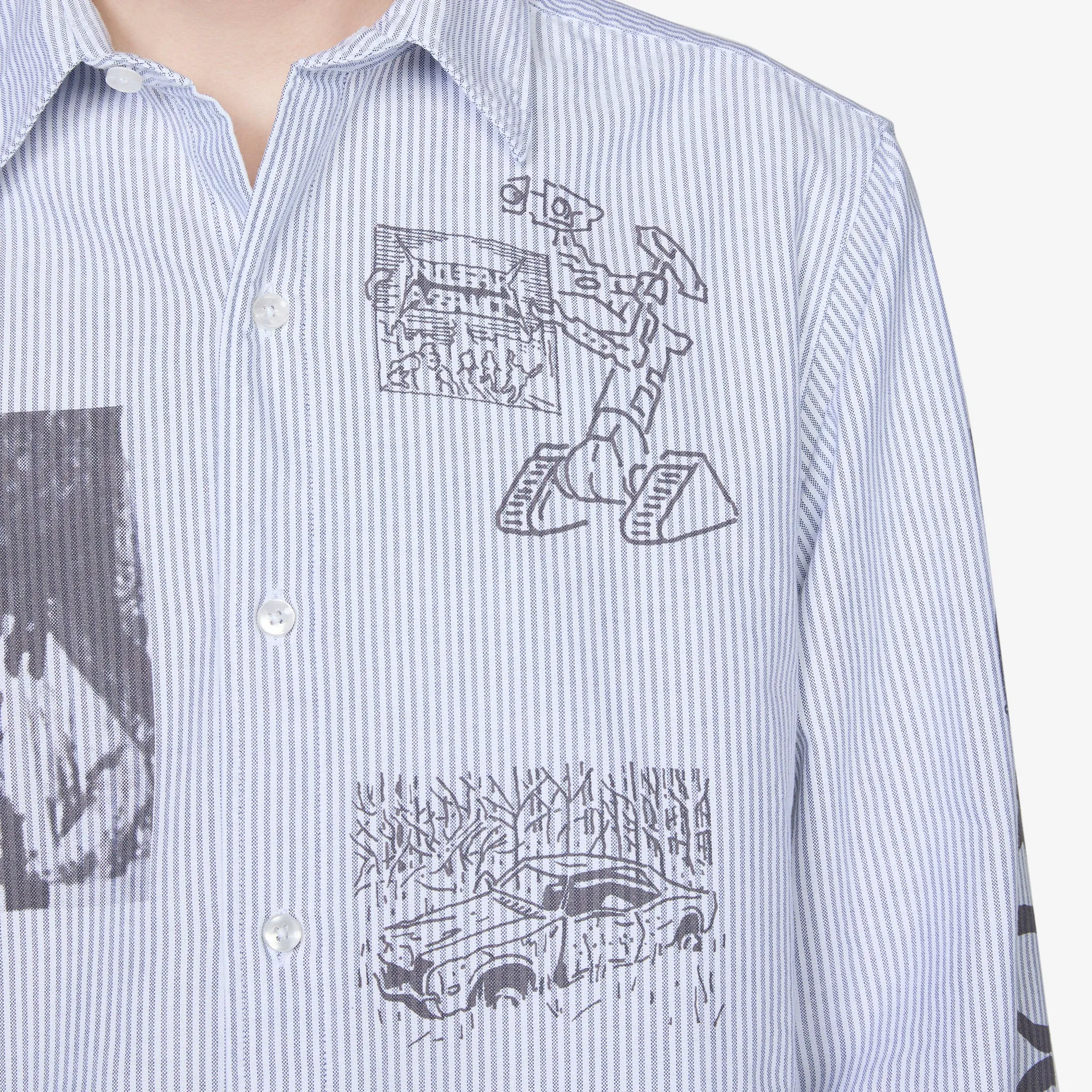 Graphic Overprinted Oxford Shirt Blue