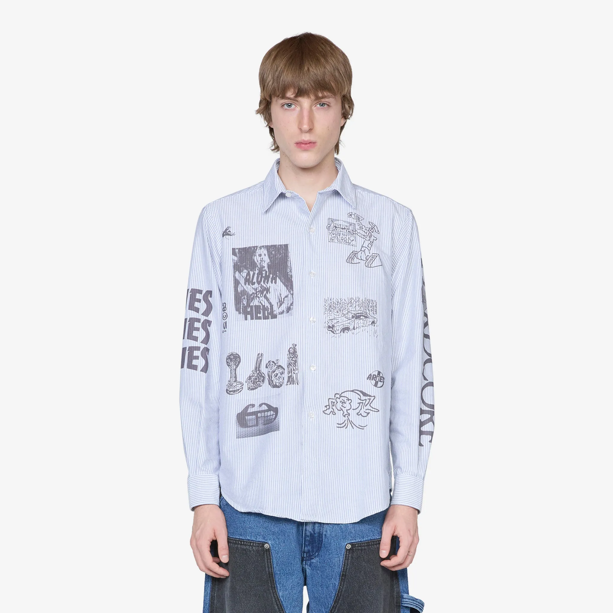 Graphic Overprinted Oxford Shirt Blue