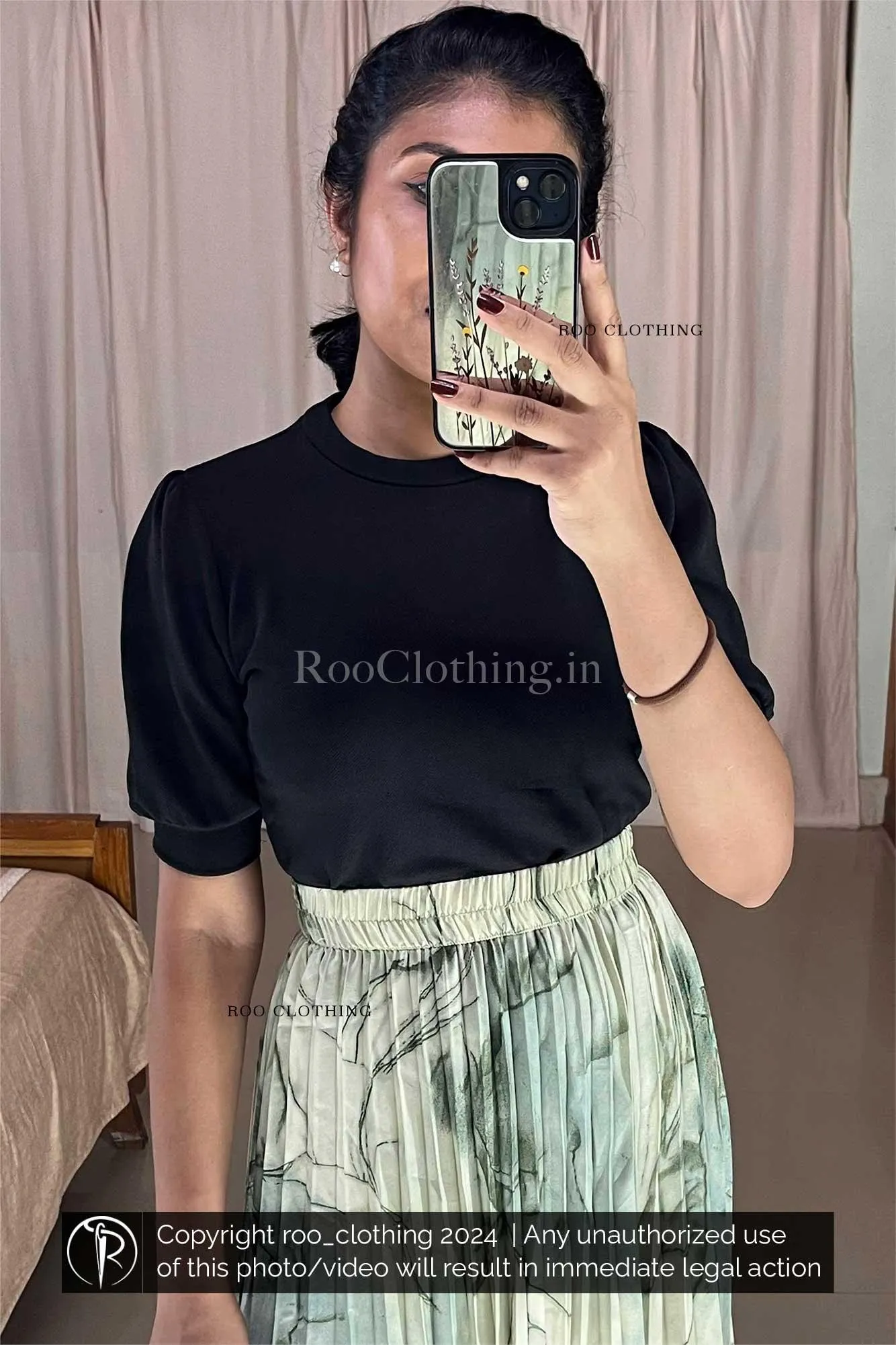 Green Marble Print Accordion Pleated Skirt Only