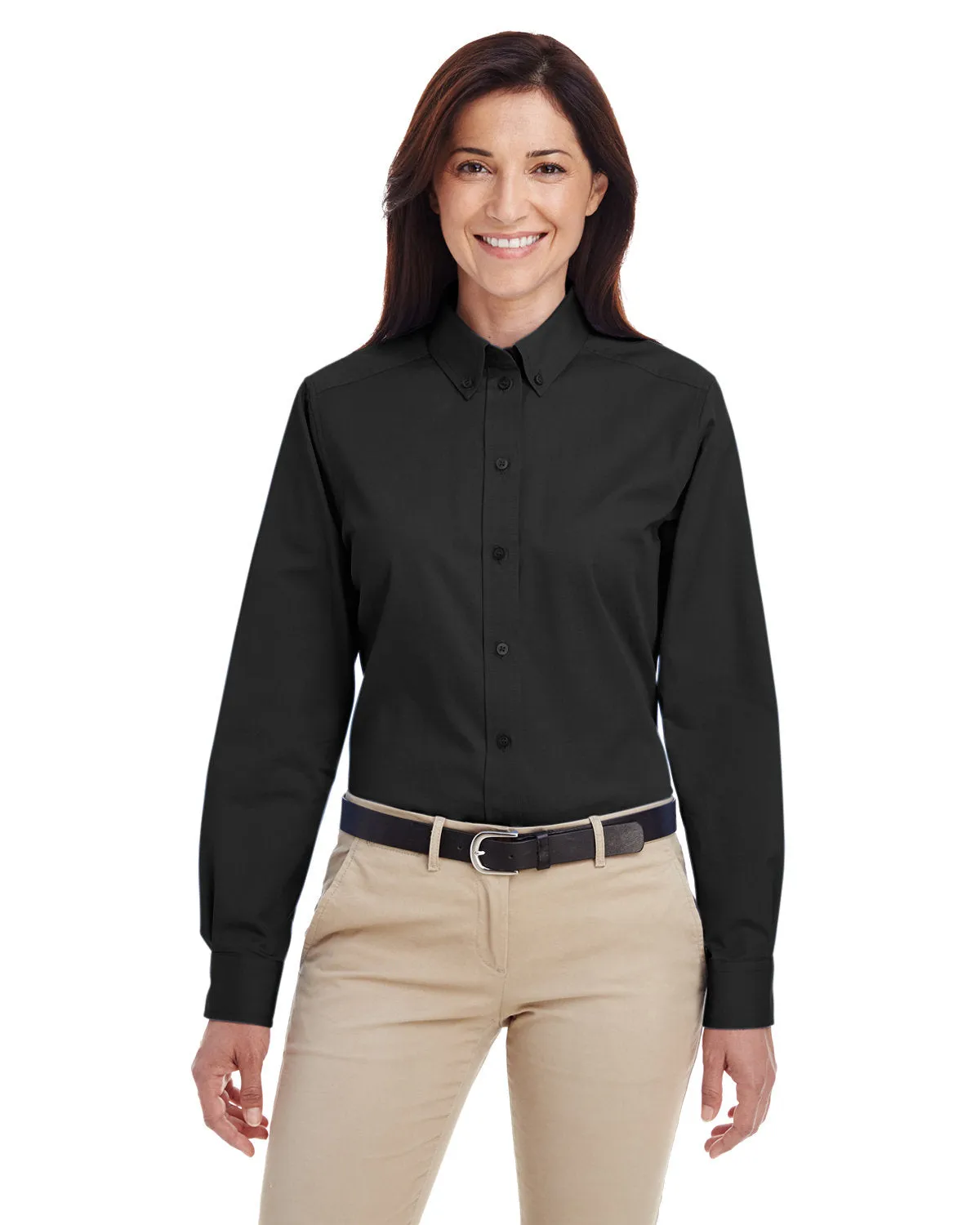 Harriton M581W Ladies' Foundation 100% Cotton Long-Sleeve Twill Shirt withTeflon