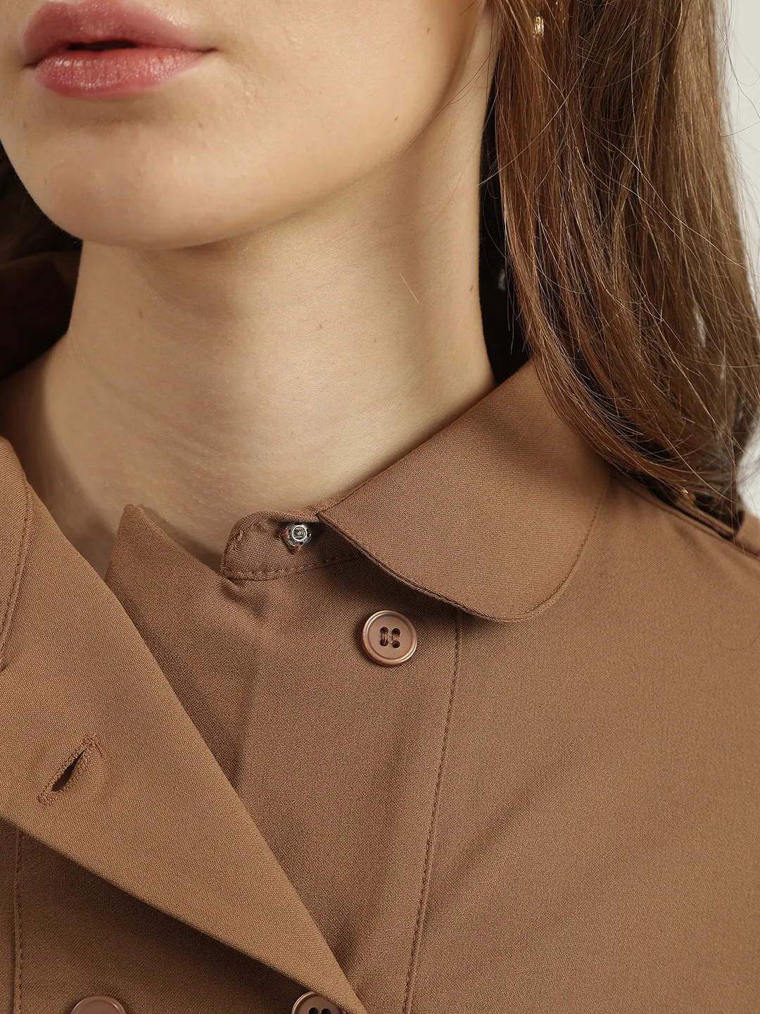 Iconic Women Brown Solid Spread Collar Full Sleeves Shirt