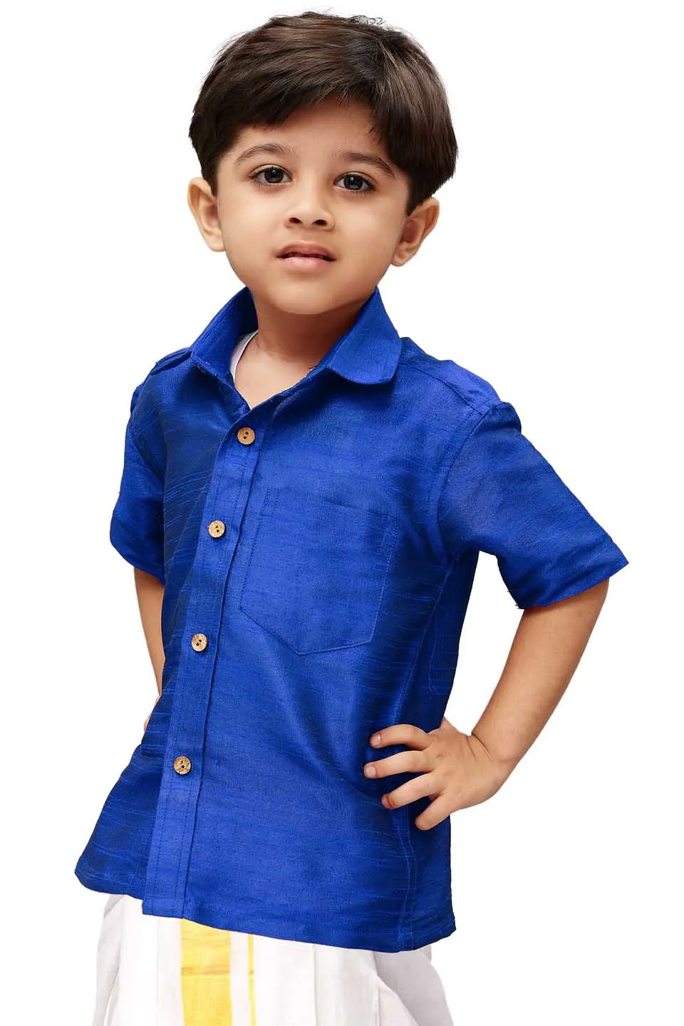 Jashvi Boys  Royal Blue Opaque Ethnic Shirt