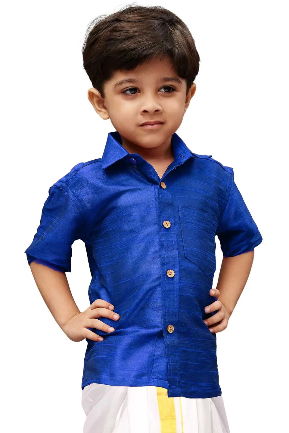 Jashvi Boys  Royal Blue Opaque Ethnic Shirt