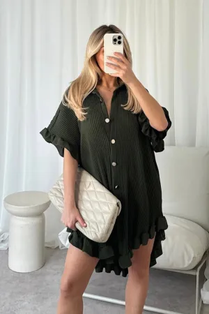 Lauren khaki pleated button up shirt dress