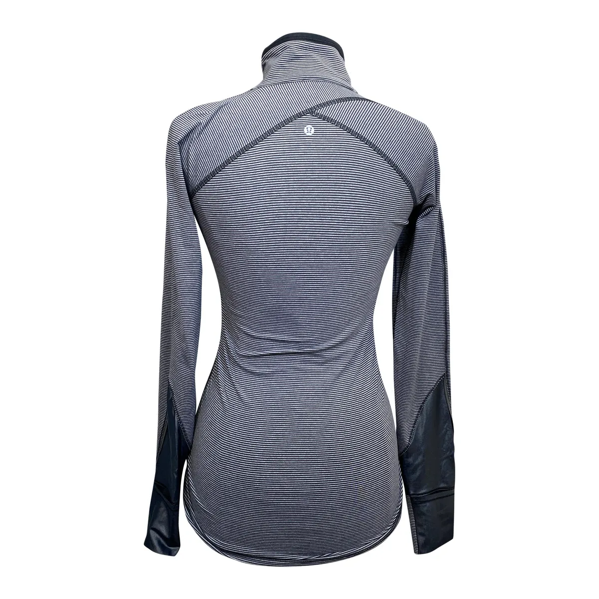 Lululemon 1/4 Zip Pullover Shirt in Black/Grey Stripes - Women's 8 (Medium)