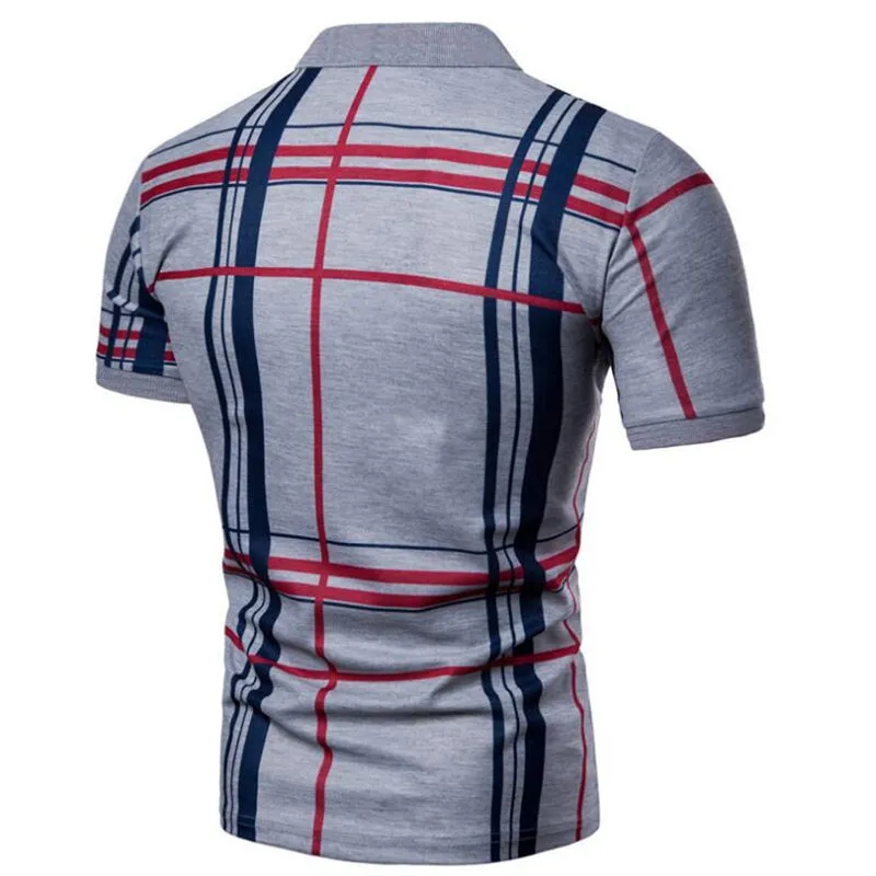 Men Casual Lattice Short Sleeve Different Grid Polo Shirt