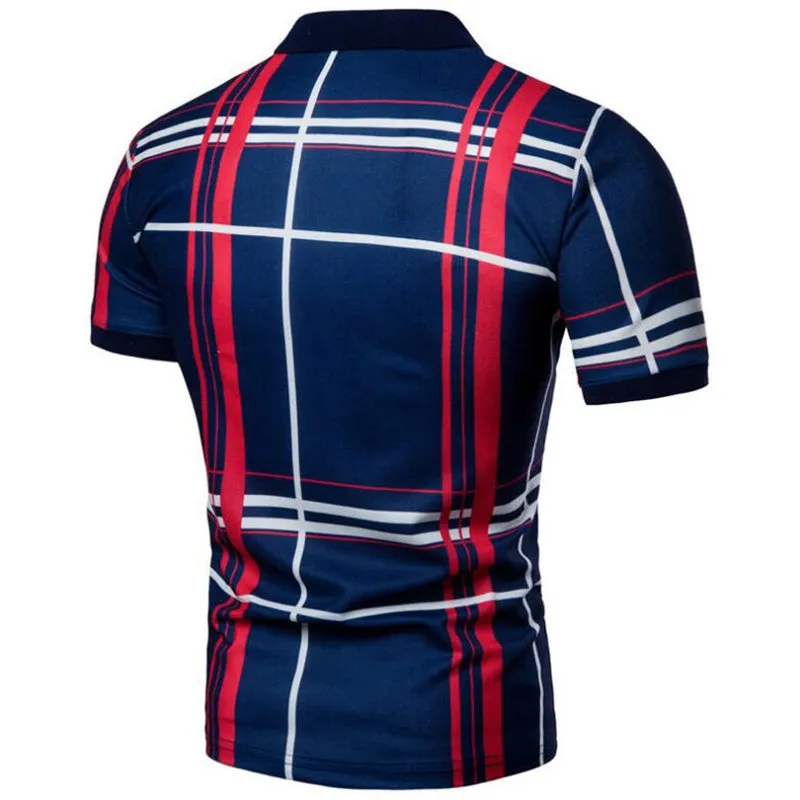 Men Casual Lattice Short Sleeve Different Grid Polo Shirt