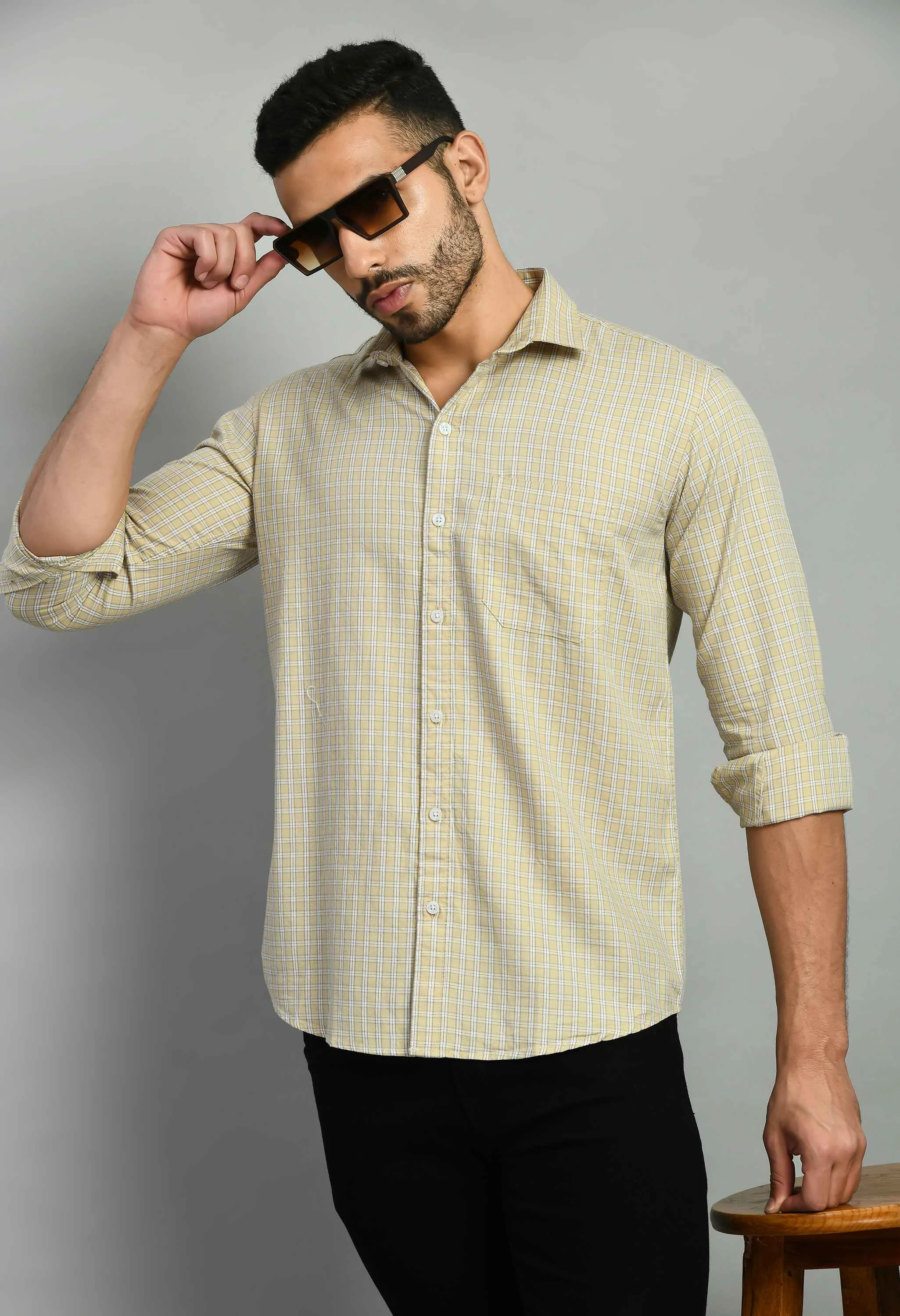 Men's Beige Full Sleeve Casual Shirt