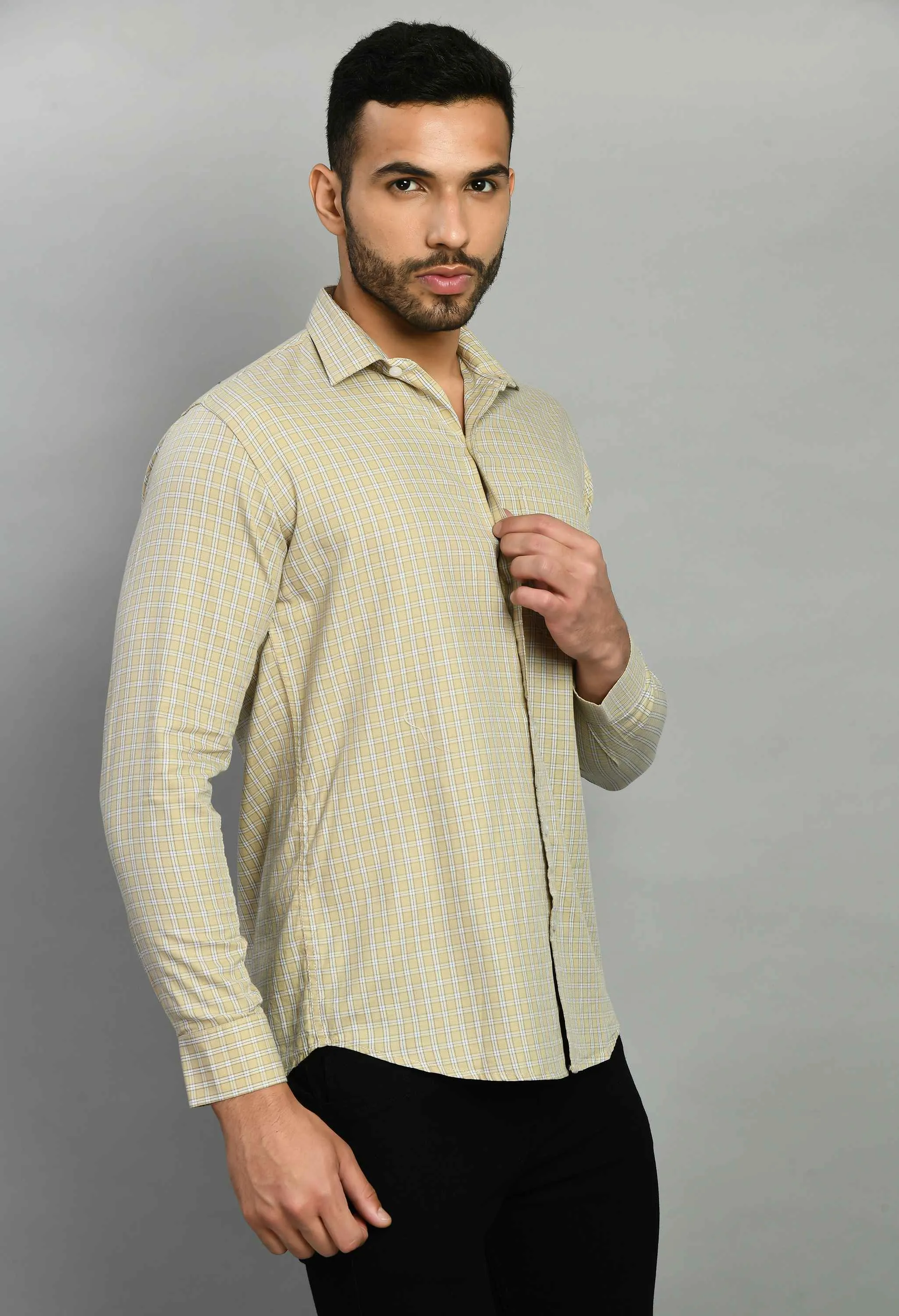 Men's Beige Full Sleeve Casual Shirt